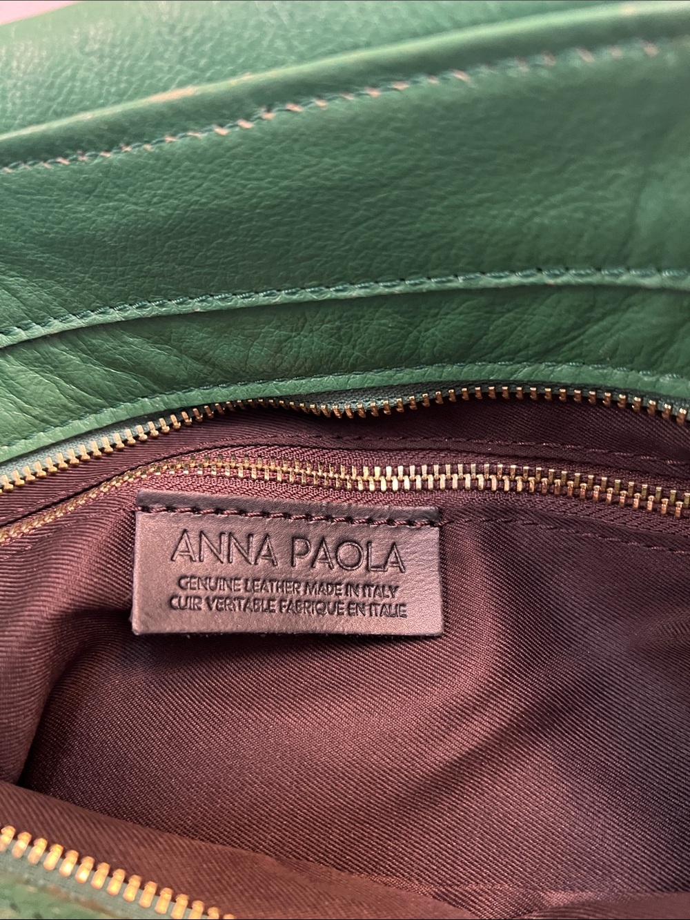 ANNA PAOLA EMERALD GREEN LEATHER BONNIE TOTE TOP HANDLE BAG GOLD HARDWARE - Picture 9 of 16